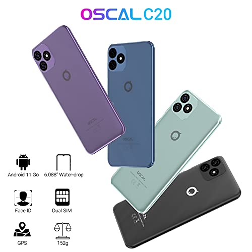 Teléfono Móvil Baratos OSCAL C20, Android 11 Batería 3380 mAh 6.1" HD+ Pantalla 19.5:9 Smartphone 32GB ROM (Ampliable 128GB) Quad-Core 3G Dual SIM Moviles Libres Face ID/GPS/FM