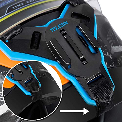 TELESIN Montura Correas de Casco, Soporte Fijacion Moto Frente Barbilla Montaje + J Gancho para GoPro Hero 2018/7/6/5/4/3, Xiaomi YI 4K LITE, SJCAM, AKASO, Campark, Victure, Crosstour, Apeman