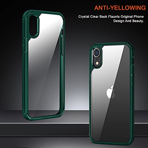 TENDLIN Crystal Clear Funda iPhone XR, Carcasa Protectora Anti Choques con PC Transparente Duro Panel Posterior y Marco de TPU Suave [Nunca-Amarillo] Slim Case - Verde Oscuro