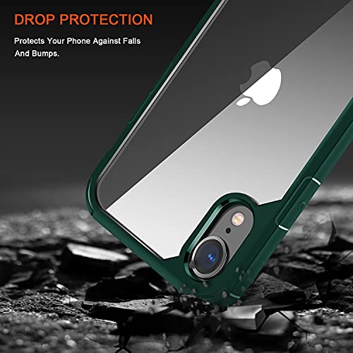 TENDLIN Crystal Clear Funda iPhone XR, Carcasa Protectora Anti Choques con PC Transparente Duro Panel Posterior y Marco de TPU Suave [Nunca-Amarillo] Slim Case - Verde Oscuro