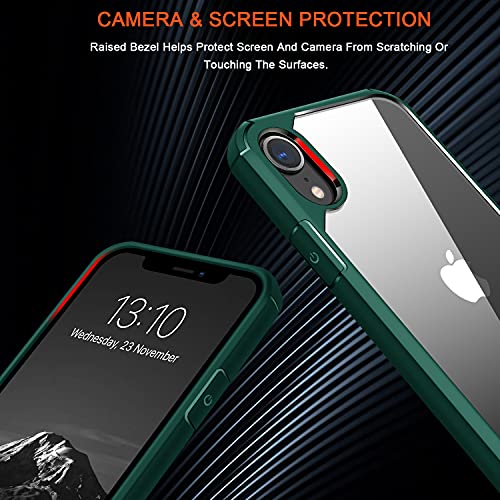 TENDLIN Crystal Clear Funda iPhone XR, Carcasa Protectora Anti Choques con PC Transparente Duro Panel Posterior y Marco de TPU Suave [Nunca-Amarillo] Slim Case - Verde Oscuro