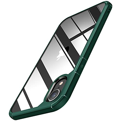 TENDLIN Crystal Clear Funda iPhone XR, Carcasa Protectora Anti Choques con PC Transparente Duro Panel Posterior y Marco de TPU Suave [Nunca-Amarillo] Slim Case - Verde Oscuro