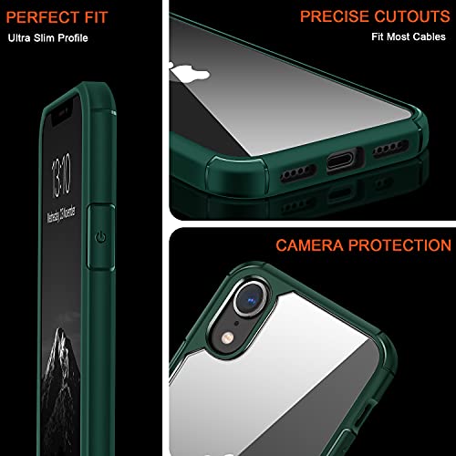 TENDLIN Crystal Clear Funda iPhone XR, Carcasa Protectora Anti Choques con PC Transparente Duro Panel Posterior y Marco de TPU Suave [Nunca-Amarillo] Slim Case - Verde Oscuro