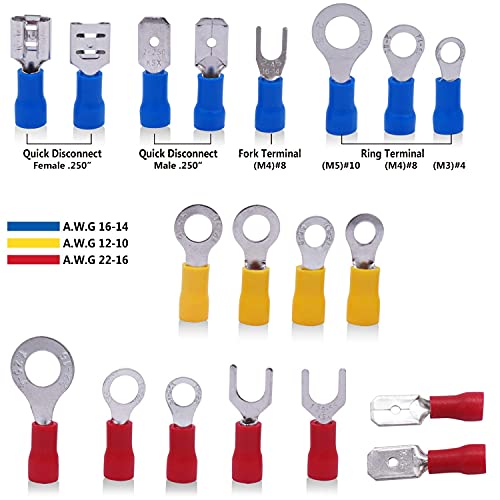 Terminales Eléctricos de Cable 280 Piezas, KEEHOM Conectores de Crimpado, Terminales Faston Aislados Eléctricamente, con Casquillos Planos y Redondos, 15 Tipos con Tubo para una Conexión Extra Fuerte