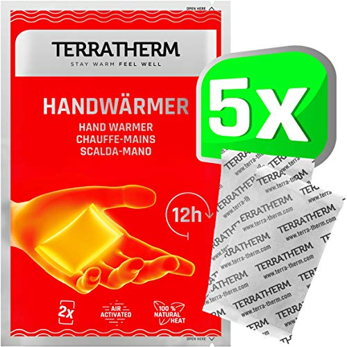 TerraTherm Calentadores de Manos, calienta Bolsillos para 12 Horas de Manos Calientes, Almohadillas térmicas activadas por Aire, 100% Calor Natural, calienta Manos, 5 Pares