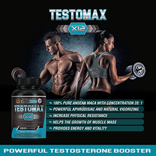 Testosterona | Potente booster de testosterona pura | Con maca andina y taurina | Potenciador sexual | Aumenta la masa muscular, el rendimiento y la libido sexual | Acción quemagrasas | 120 cápsulas