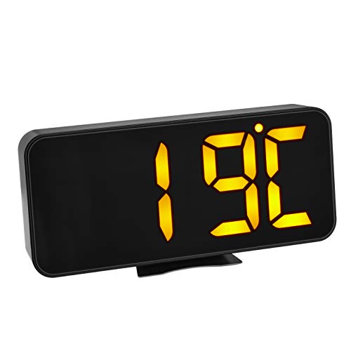 TFA Dostmann 60.2027.01 Despertador Digital con dígitos LED Naranjas e indicador de Temperatura Interior, con Alarma, Color Negro, 178 x 36 x 84 mm (Largo x Ancho x Alto)