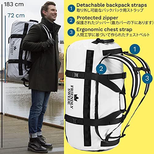The Friendly Swede Duffel Bolsa de Viaje y Deporte Convertible en Mochila - Duffle Bag (Capacidad: 30l/ 60l/ 90l) (90L Blanco)