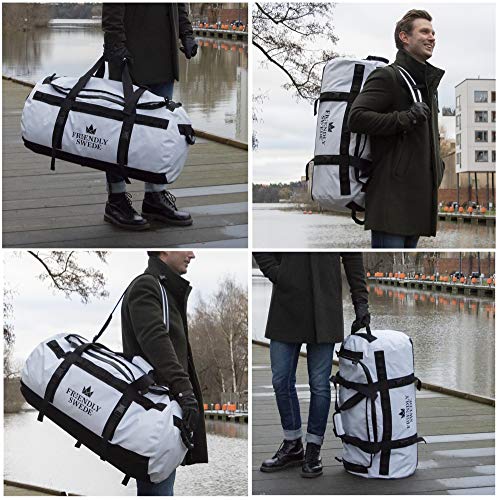 The Friendly Swede Duffel Bolsa de Viaje y Deporte Convertible en Mochila - Duffle Bag (Capacidad: 30l/ 60l/ 90l) (90L Blanco)