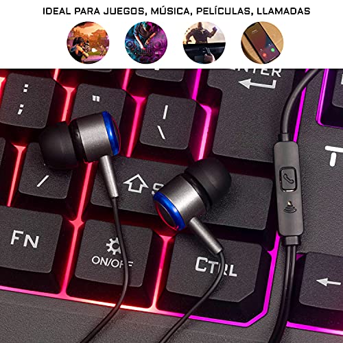 THE G-LAB Combo HELIUM 4 en 1 Gaming Bundle - Teclado Gaming QWERTY – Incluye Ñ - Retroiluminado, Ratón Gaming de 2400 DPI, Auriculares in-ear, Alfombrilla de Ratón Antideslizante – PC PS4 Xbox One