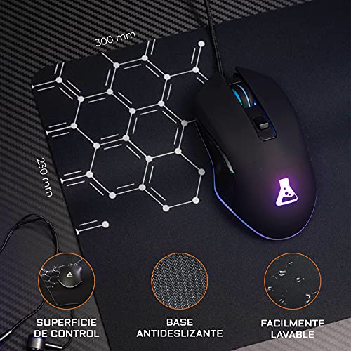 THE G-LAB Combo HELIUM 4 en 1 Gaming Bundle - Teclado Gaming QWERTY – Incluye Ñ - Retroiluminado, Ratón Gaming de 2400 DPI, Auriculares in-ear, Alfombrilla de Ratón Antideslizante – PC PS4 Xbox One