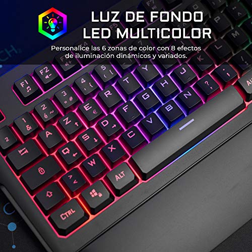 THE G-LAB Keyz PALLADIUM Teclado Gaming QWERTY Incluye Ñ - Teclado Gaming con Retroiluminación RGB Multicolor, Reposa Muñecas Magnético, Macros y Anti-Ghosting – PC, PS4,PS5, Xbox One - NUEVO (Negro)