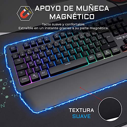 THE G-LAB Keyz PALLADIUM Teclado Gaming QWERTY Incluye Ñ - Teclado Gaming con Retroiluminación RGB Multicolor, Reposa Muñecas Magnético, Macros y Anti-Ghosting – PC, PS4,PS5, Xbox One - NUEVO (Negro)