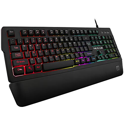 THE G-LAB Keyz PALLADIUM Teclado Gaming QWERTY Incluye Ñ - Teclado Gaming con Retroiluminación RGB Multicolor, Reposa Muñecas Magnético, Macros y Anti-Ghosting – PC, PS4,PS5, Xbox One - NUEVO (Negro)