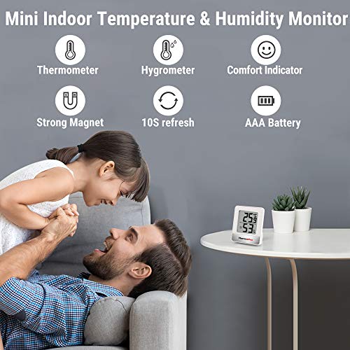 ThermoPro TP49 Mini Termómetro Higrómetro Digital Termohigrómetro de Interior Medidor de Temperatura y Humedad para Medir Ambiente del Hogar, Blanco