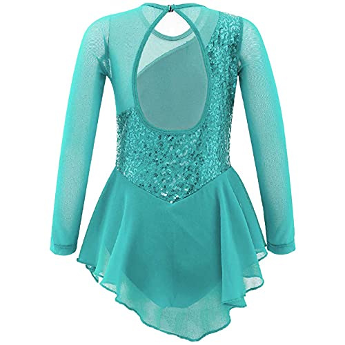 TiaoBug Vestido de Patinaje Artístico Manga Larga Maillot de Danza Ballet Gimnasia Rítmica Niñas Leotardo Body Clásico Elástico con Tutú Ballet Menta Verde 8 años