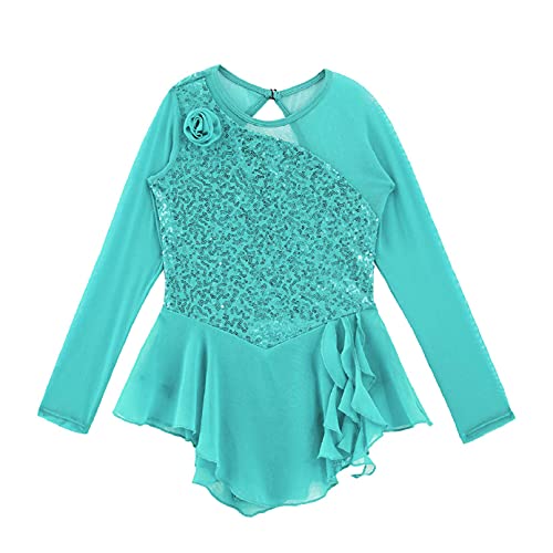 TiaoBug Vestido de Patinaje Artístico Manga Larga Maillot de Danza Ballet Gimnasia Rítmica Niñas Leotardo Body Clásico Elástico con Tutú Ballet Menta Verde 8 años