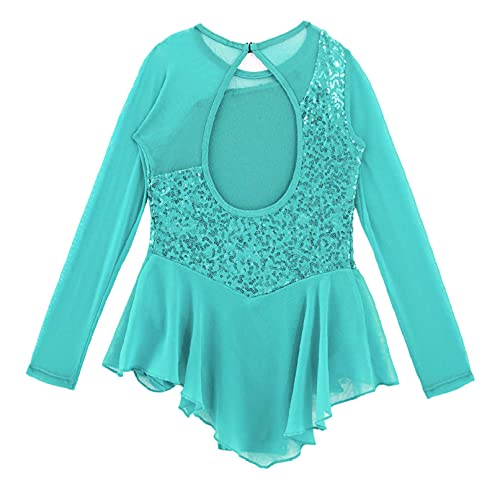 TiaoBug Vestido de Patinaje Artístico Manga Larga Maillot de Danza Ballet Gimnasia Rítmica Niñas Leotardo Body Clásico Elástico con Tutú Ballet Menta Verde 8 años