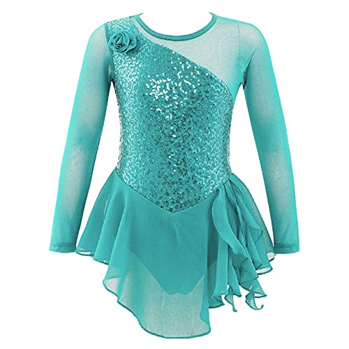 TiaoBug Vestido de Patinaje Artístico Manga Larga Maillot de Danza Ballet Gimnasia Rítmica Niñas Leotardo Body Clásico Elástico con Tutú Ballet Menta Verde 8 años