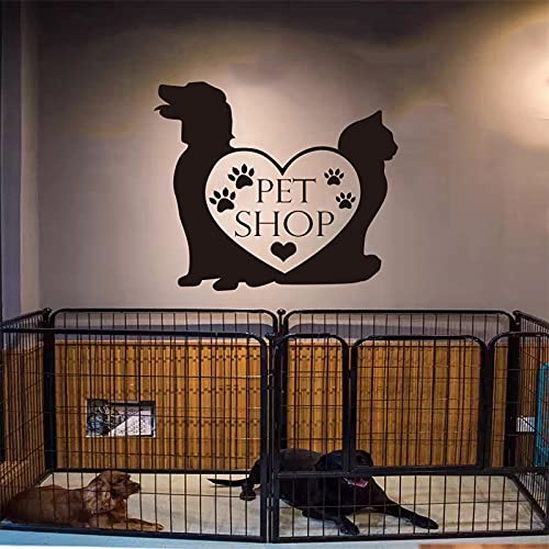 Tienda de mascotas etiqueta de la pared de vinilo perro gato pata corazón papel pintado tienda de mascotas mural etiqueta de la pared arte casa decoración del hogar A6 30x33 cm
