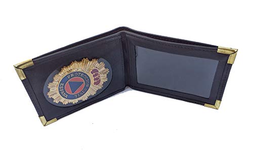 Tiendas LGP- Cartera Portaplaca de Piel- Protección Civil, Billetera, Color Negro