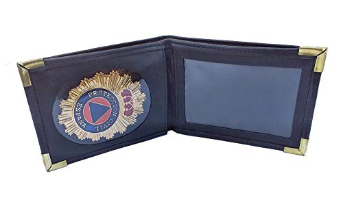 Tiendas LGP- Cartera Portaplaca de Piel- Protección Civil, Billetera, Color Negro