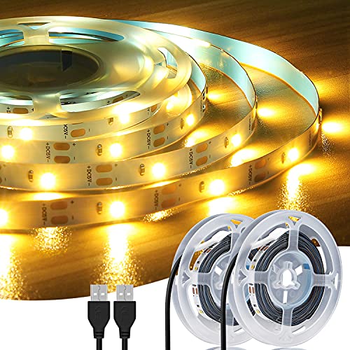 Tiras LED 6M, Hoteril Tiras LED 180LEDs 5V USB con Amarillo Cálido 3000K, Plug & Play,Tiras de Luces Iluminación para Cocina, Armario, Escaleras, Dormitorio, Comedor, Bar, Fiesta decoración,TV (2x3M)