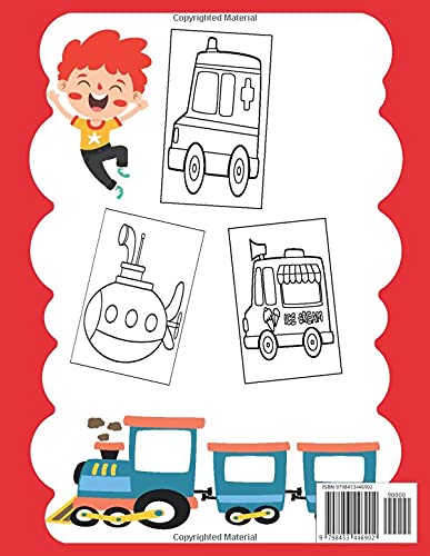 Toddlers Vehicles Coloring Book for 1-3 year olds: Easy Colouring Pages for Toddlers with Car, Digger , Fire Truck And Many More For Boys And Girls