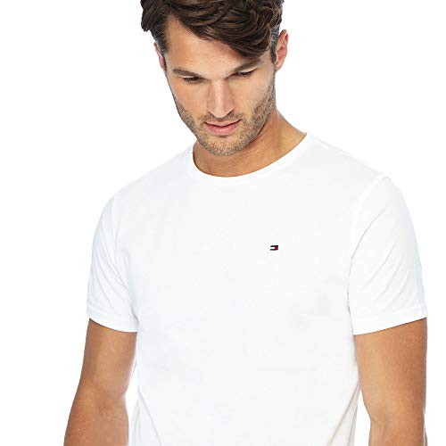 Tommy Hilfiger Cotton cn tee SS Icon Camiseta, Classic White 100, XL para Hombre