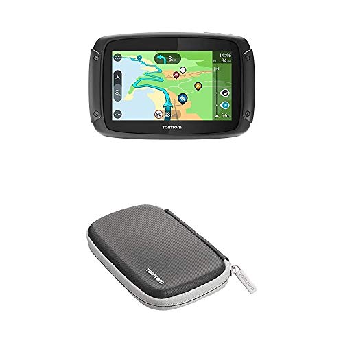 TomTom Rider 50 - GPS para motocicletas (4.3 pulgadas con carreteras montañosas, Wi-Fi, para Siri y Google Now, Traffic y Radares de tráfico para 3 meses, 24 mapas) + TomTom Funda Protectora clásica