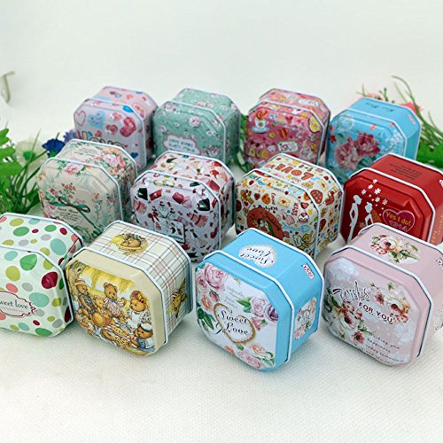 TooGet Elegantes Latas Vacías, Shabby Chic Mini-Cajas para Velas DIY, Almacenamiento en Seco, Especias, Té, Dulces, Regalos para Fiestas, Y Regalos - Color Al Azar(Cuadrado) - 6PCS