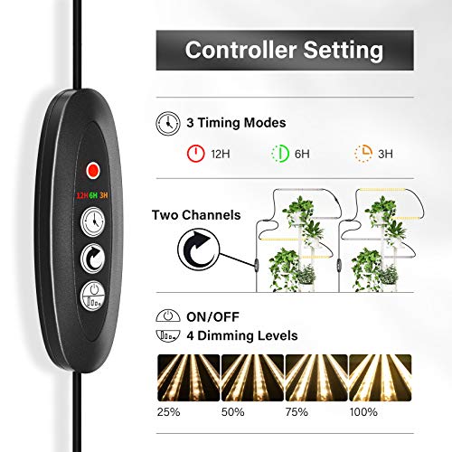 TOPLANET Lámpara de Planta, 60W Lampara Led Cultivo Tubo, T5 Full Spectrum 3500K Luz Plantas Crecimiento con Temporizador Automático 3/6/12H, 4 Niveles de Brillo Led Cultivo para Indoor Cultivo