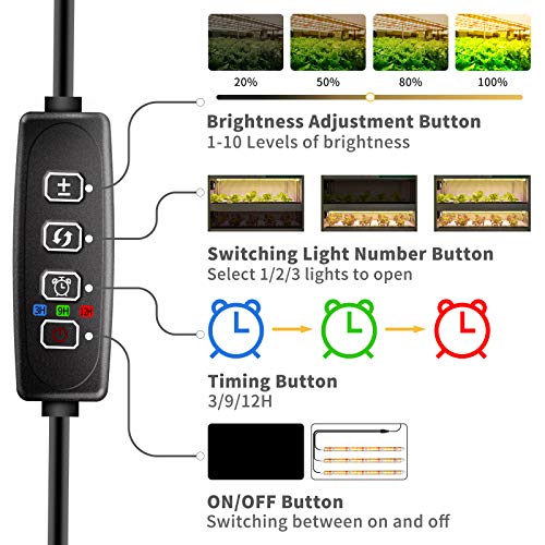 TOPLANET Lámpara de Planta, Lampara Led Cultivo Tubo, T5 Full Spectrum con Luz Amarillo Rojo Blanco, Luz Plantas Crecimiento con Temporizador Automátic, 3 Modos Lámpara LED para Indoor Cultivo