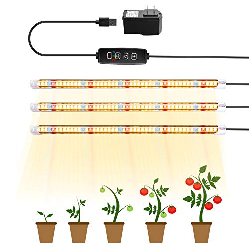 TOPLANET Lámpara de Planta, Lampara Led Cultivo Tubo, T5 Full Spectrum con Luz Amarillo Rojo Blanco, Luz Plantas Crecimiento con Temporizador Automátic, 3 Modos Lámpara LED para Indoor Cultivo