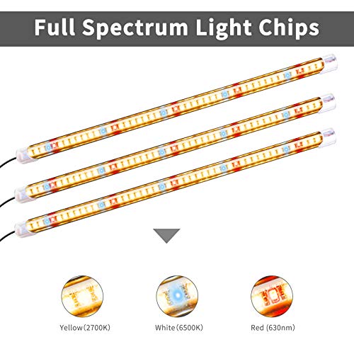TOPLANET Lámpara de Planta, Lampara Led Cultivo Tubo, T5 Full Spectrum con Luz Amarillo Rojo Blanco, Luz Plantas Crecimiento con Temporizador Automátic, 3 Modos Lámpara LED para Indoor Cultivo