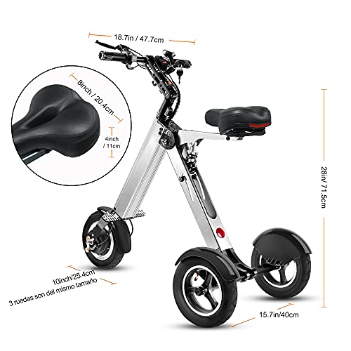 TopMate ES32 Triciclo Eléctrico Plegable Patinete para Adulto, Scooter Electrico 3 Ruedas con Función de Marcha Atrás y Pantalla LED, Bicicletas Eléctrico Ligero con Neumáticos de 10" para Viajes