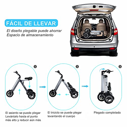 TopMate ES32 Triciclo Eléctrico Plegable Patinete para Adulto, Scooter Electrico 3 Ruedas con Función de Marcha Atrás y Pantalla LED, Bicicletas Eléctrico Ligero con Neumáticos de 10" para Viajes