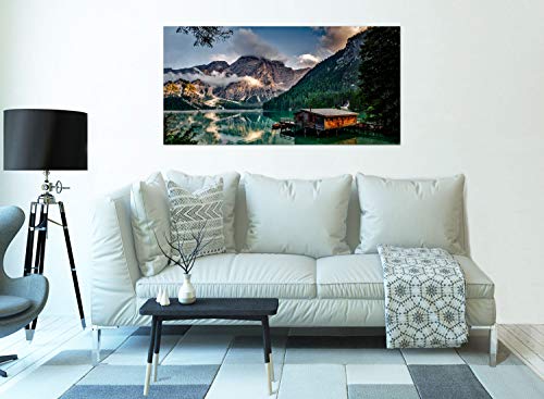 Topquadro Cuadro XXL sobre Lienzo, Imagen Panorámica 100x50cm, Casa Rural en Las Dolomitas, Montañas y Lago - Naturaleza, Italia - Decoración de Pared, Imagen Panorámica - Una Pieza