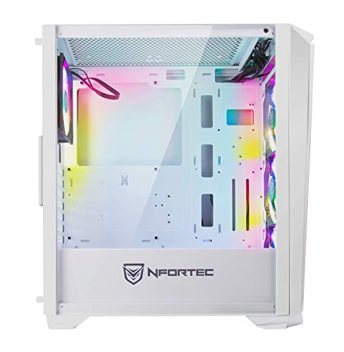 Torre Gaming Nfortec Krater para PC con Cristal Templado y 4 Ventiladores RGB de 120mm incluidos (compatible con placas base de Gigabyte, Asus y MSI) Color Blanco