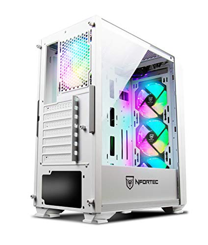 Torre Gaming Nfortec Krater para PC con Cristal Templado y 4 Ventiladores RGB de 120mm incluidos (compatible con placas base de Gigabyte, Asus y MSI) Color Blanco