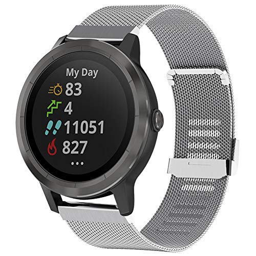 Tosenpo Correa para Garmin Vivoactive 3, Repuesto de Acero Inoxidable, Correa de Reloj de Metal para Garmin Vivoactive 3 Music/Vivoactive 3, Venu/Vivomove HR/Luxe/Style/Forerunner 245/645 (Plata)