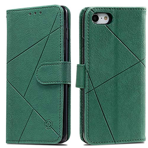 TOUCASA Funda iPhone 8,Carcasa iPhone 7,PU Cuero Slim Case de Estilo Billetera Carcasa TPU Silicona Case Interna Suave [Prismático] [Cierre Magnético] Funda para iPhone 8/7 (4,7 Pulgadas)(Verde)