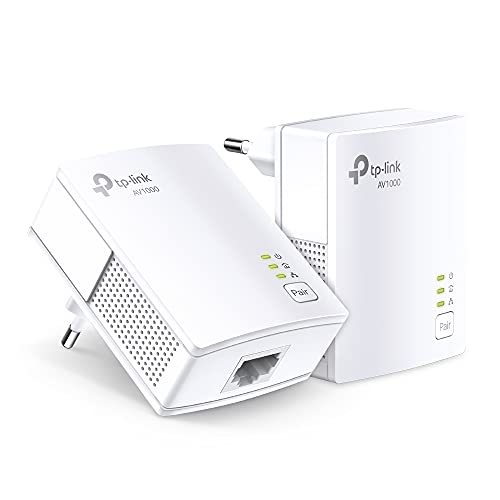 TP-Link TL-PA7017 KIT - AV1000 Gigabit Powerline, PLC Starter Kit, Sin Wifi, Puerto Gigabit, Botón Pair/Reset, Ahorro Energia, Plug&Play, 2 Piezas