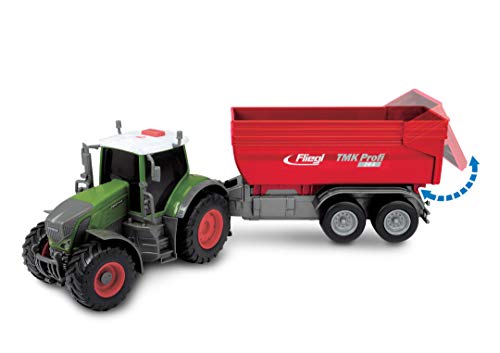 Tractor Fendt Vario- Remolque Sube y Baja manualmente- luz y Sonido- 41cm (Dickie 3737002)