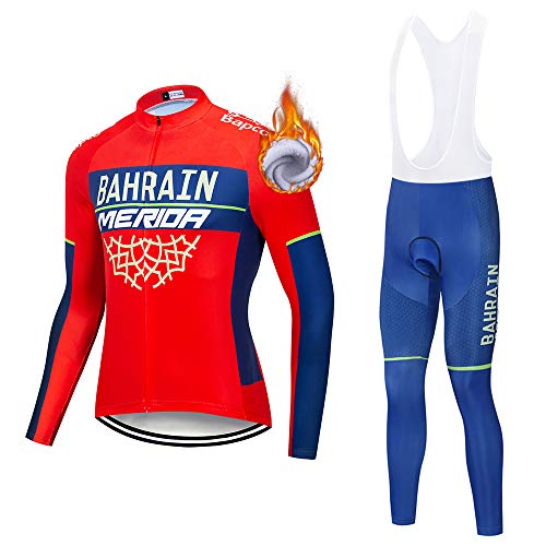 Trajes de Ciclismo para Hombre de Manga Larga, Jersey de Ciclismo térmico de Invierno y Pantalones Largos para MTB