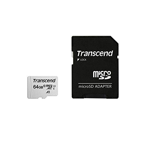 Transcend Usd300S Tarjeta Microsd de 64Gb, Clase 10, U1, A1, Hasta 95 Mbs de Lectura, con Adaptador Sd