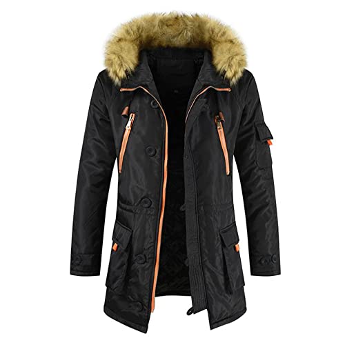 Transición Chaqueta Hombre Otoño Invierno Engrosamiento Cálido con Capucha Cárdigan Hombre Chaqueta Moderna Cremallera Gran Cuello Piel Prueba Viento Hombre Mangas Largas