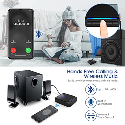 Transmisor Bluetooth 5.0, Receptor Inalámbrico 2 en 1 Audio HD de Baja Latencia con Toslink Óptico/SPDIF para TV Altavoz Estéreo Portátil Auriculares Cascos