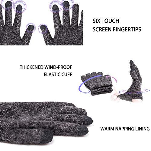 TRENDOUX Guantes Ordenador Invierno termicos - Running Cálido Lana para Frio Ciclismo Moto Correr Invierno Suave Antideslizantes tactiles Smartphones, Guantes tactiles Trabajo Hombre - Gris XL