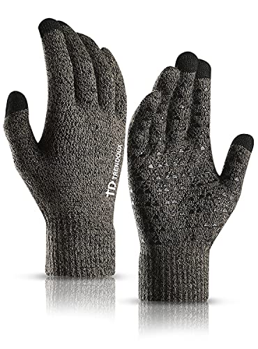 TRENDOUX Guantes Ordenador Invierno termicos - Running Cálido Lana para Frio Ciclismo Moto Correr Invierno Suave Antideslizantes tactiles Smartphones, Guantes tactiles Trabajo Hombre - Gris XL